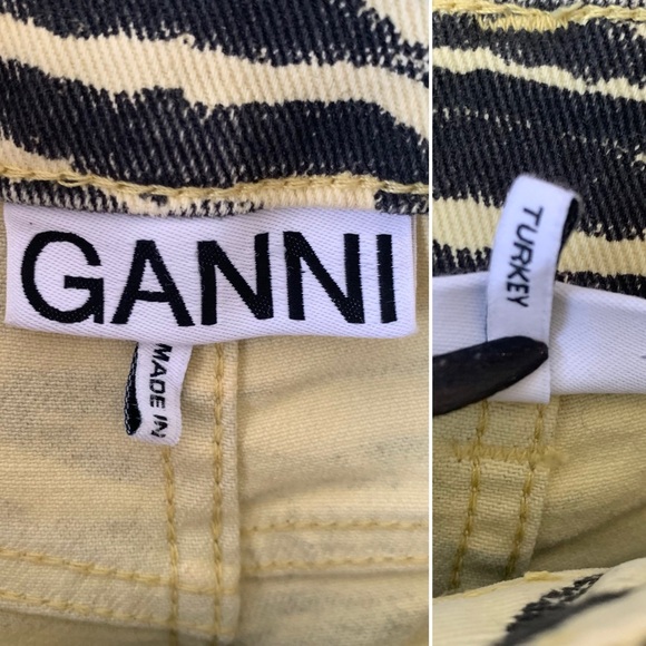 Ganni Tiger Stripe Print Pastel Yellow High Rise Denim Shorts Size 25 - Picture 8 of 11